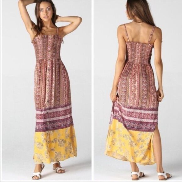 Boho Cami Maxi Dress Hippie Gypsy W/ Side Slits LAST 1 NEW - Picture 3 of 13
